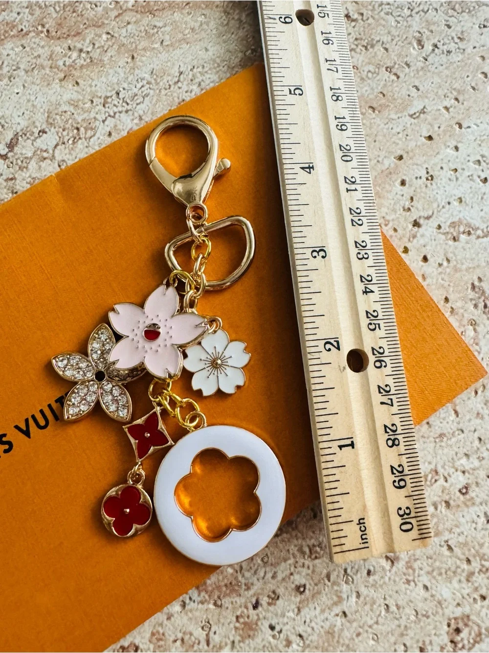 LV RARE Murakami Stamped Hardware & Fashion Accents on Gold Key Chain/Bag Charm